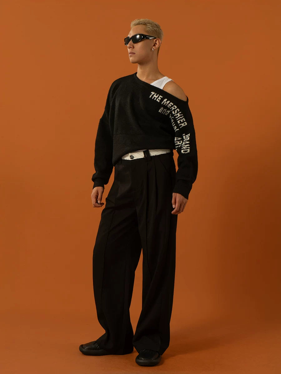 Unisex Black Red Grey Off-shoulder Sweater