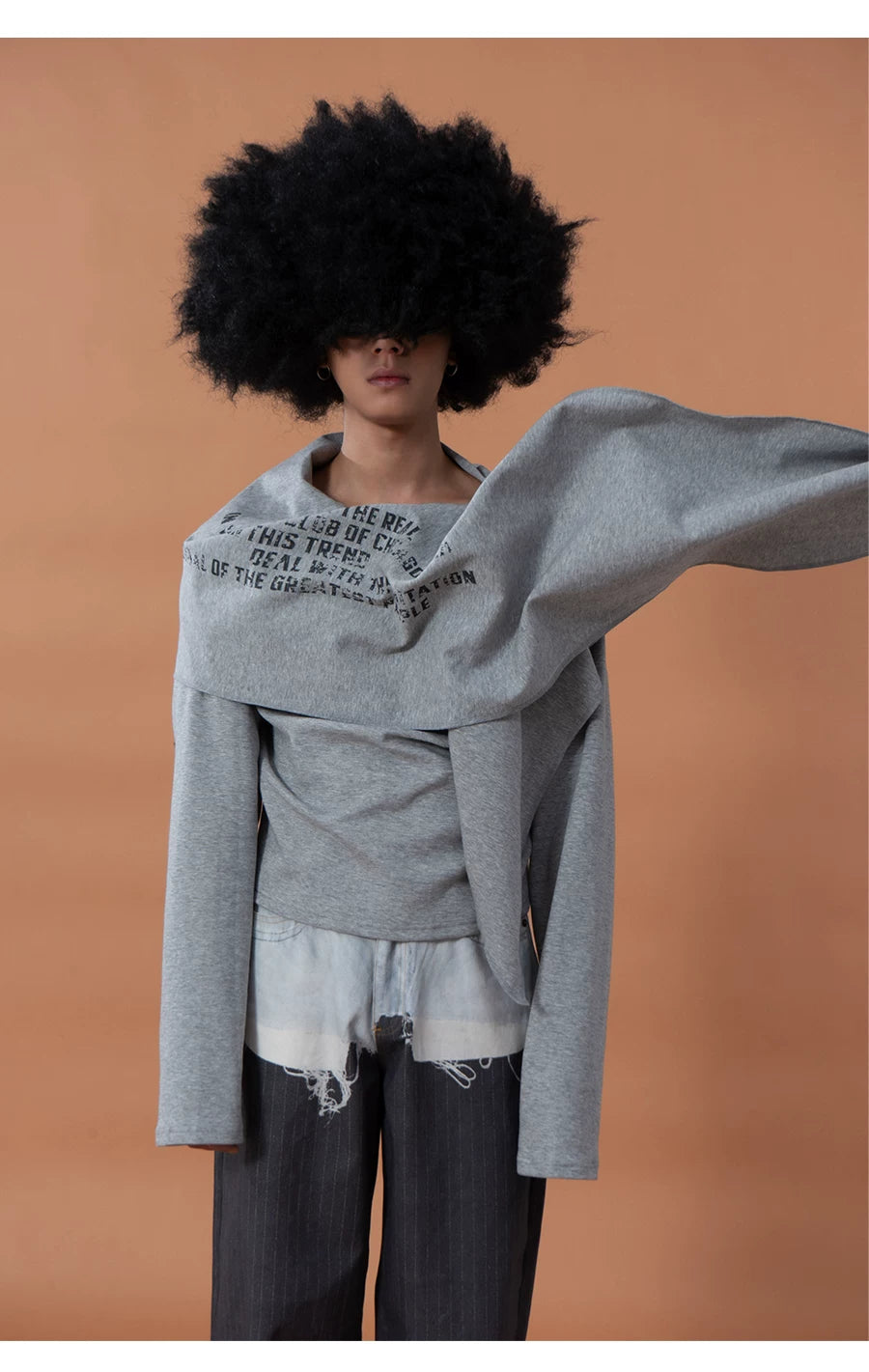 Men's Gray Print Patchwork Hoodie