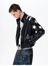 Men's Cropped Star Leather Biker Jacket