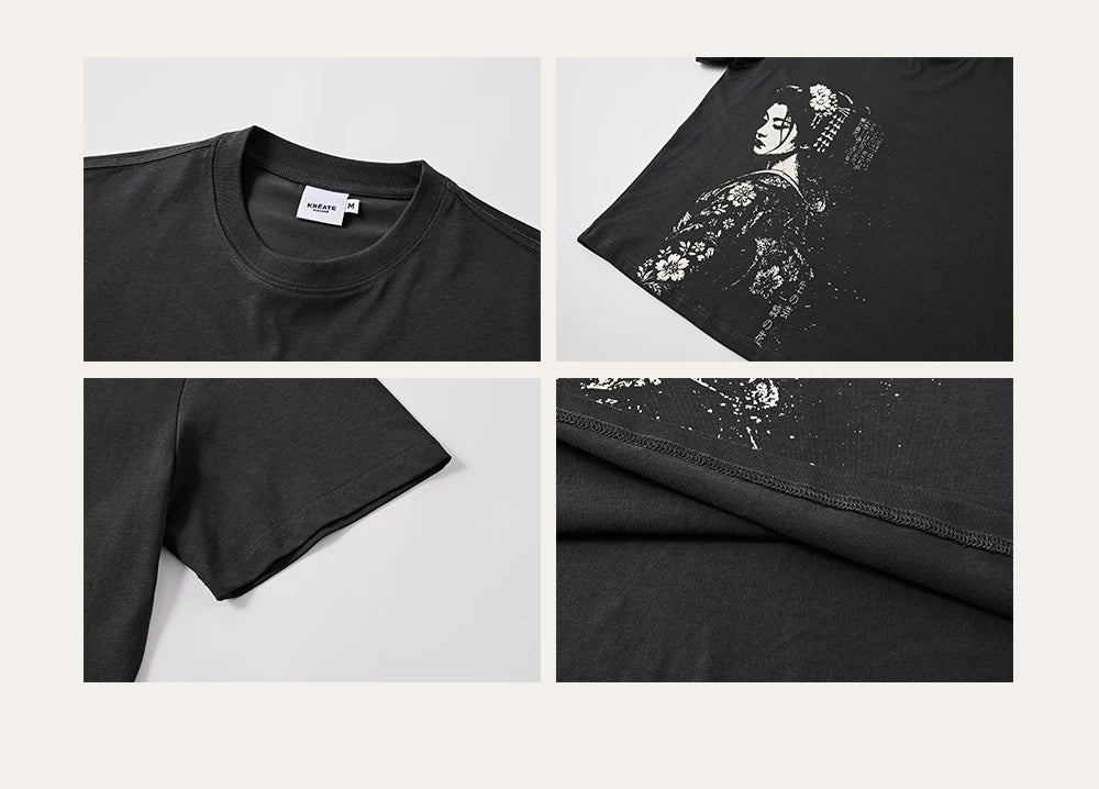 Geisha Print Casual Boxy Tee