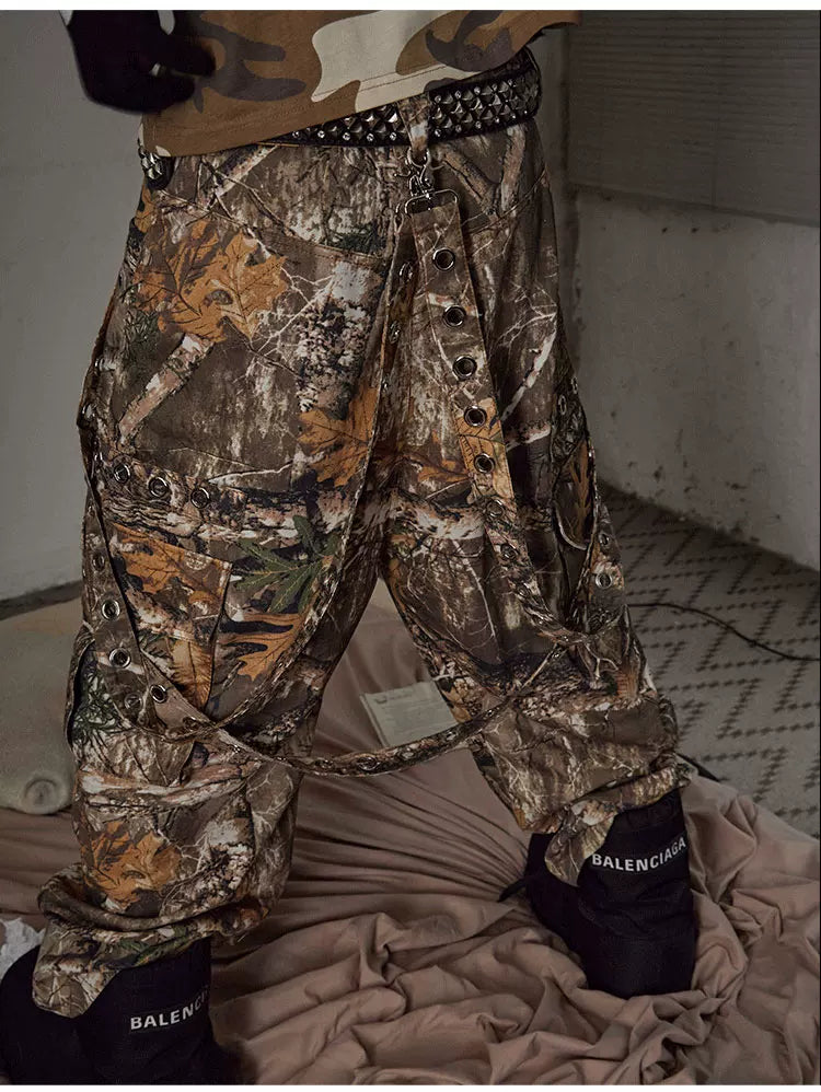 Detachable Bow Wide Leg Camo Pants