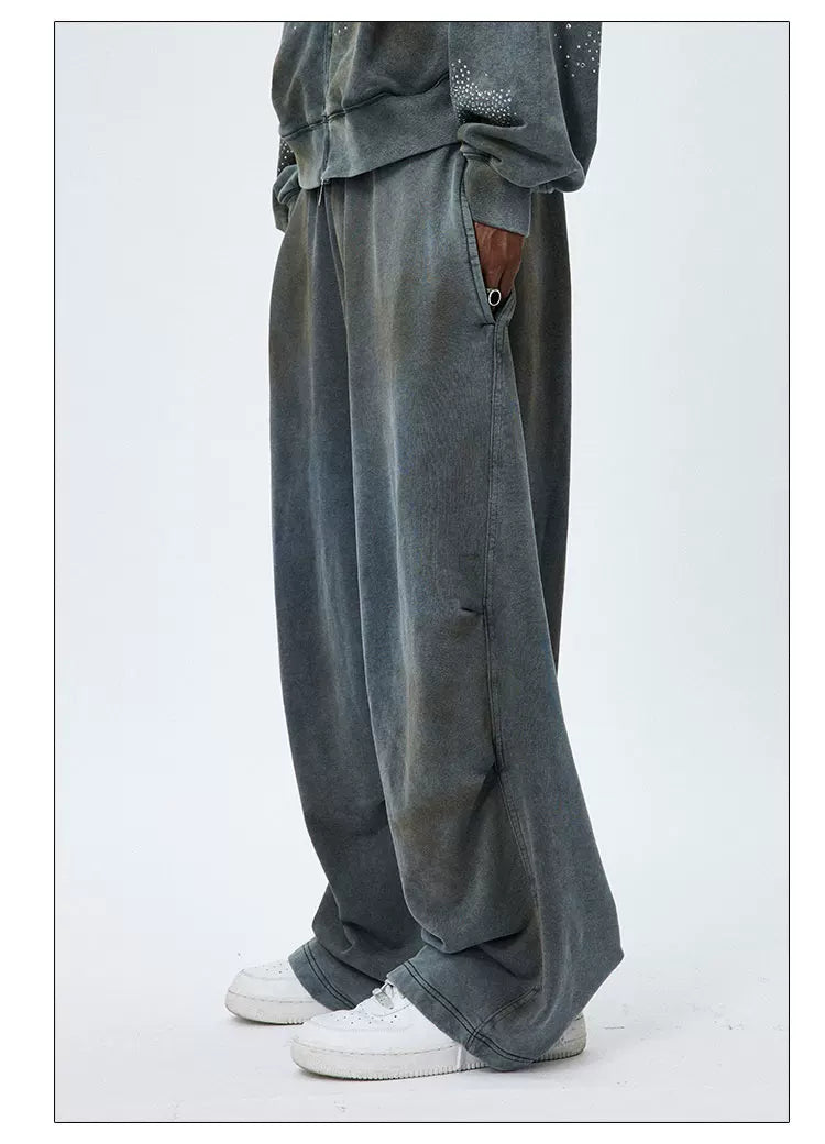 Vintage Washed Drawstring Wide Leg Sweatpants
