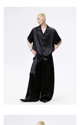 Cuban Collar Short Sleeve Satin Shirt
