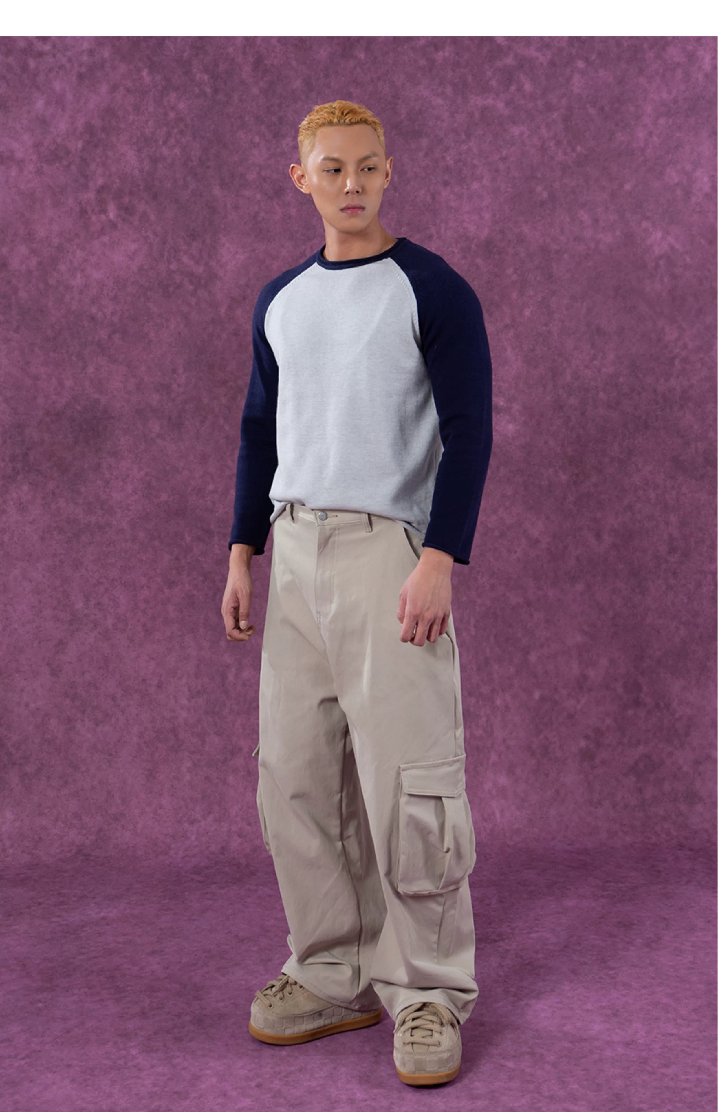 Men's Pink Beige Multi-pocket Cargo Pants