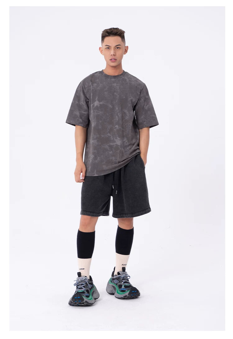 Men's Loose Gray Tie-Dye Print Tees