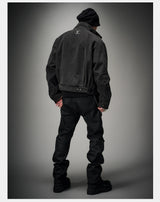Loose Stand Collar Washed Canvas Coat
