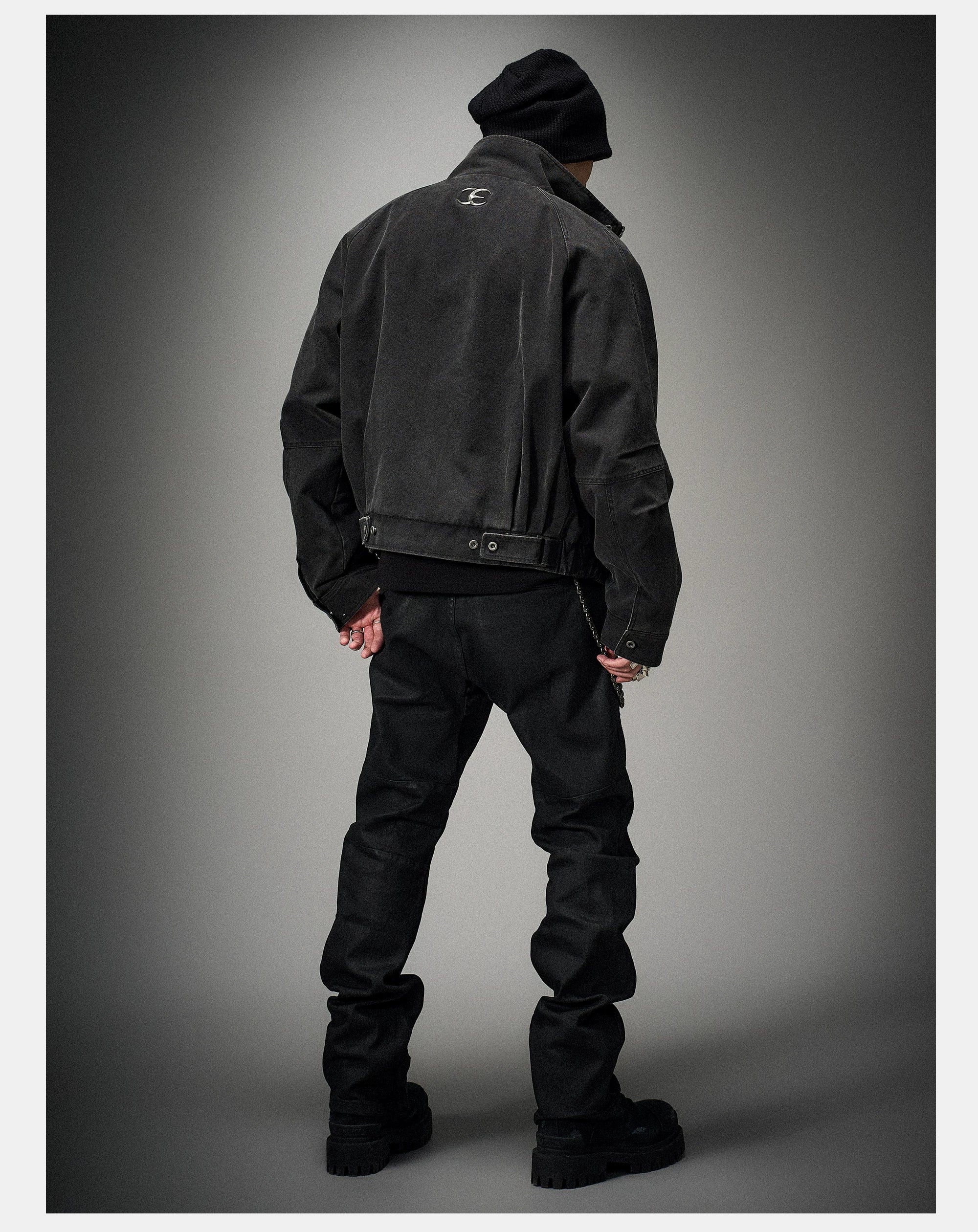Loose Stand Collar Washed Canvas Coat