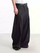 Pleated Twill Wide Leg Casual Pants