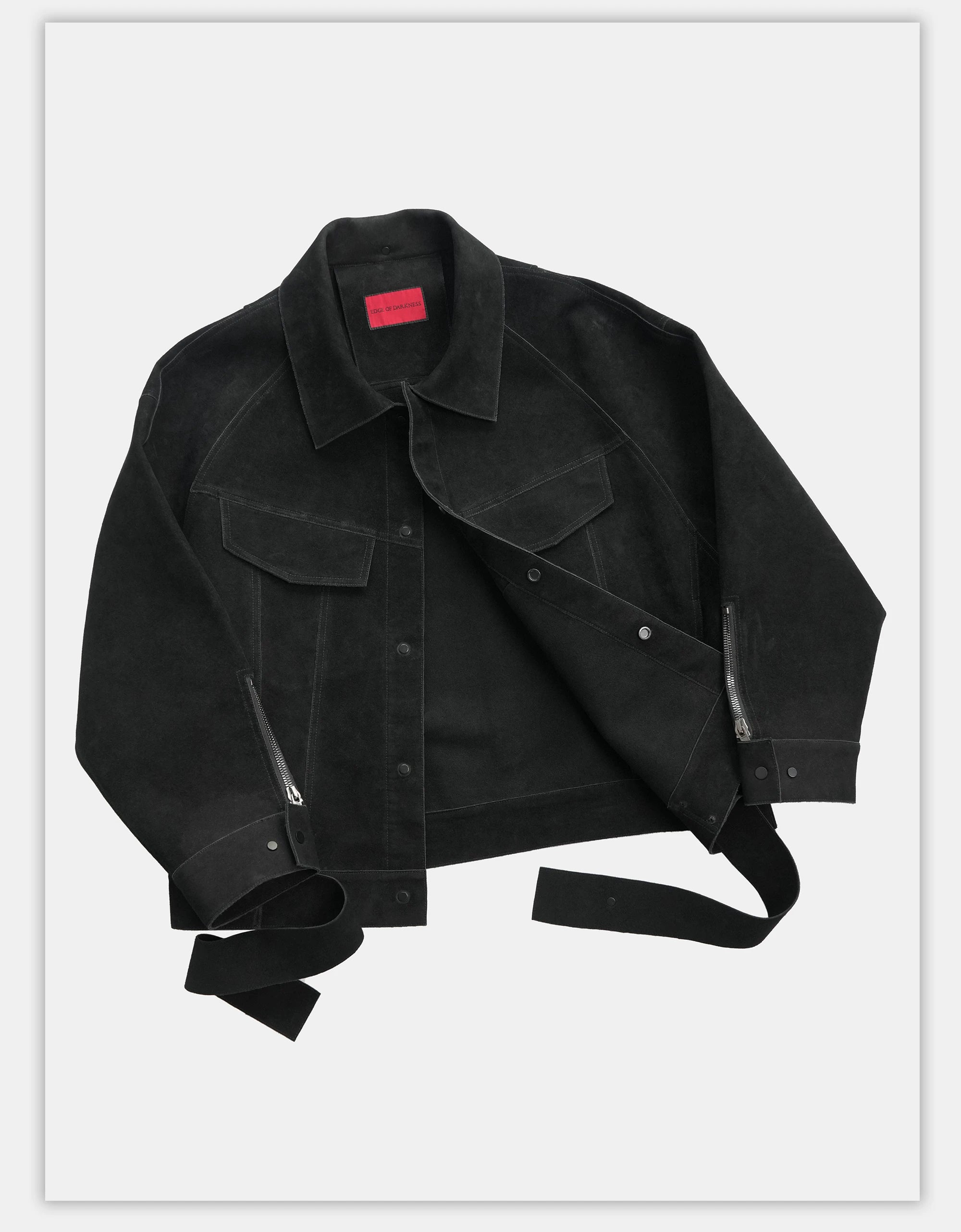 Oversized Raglan Suede Ribbon Jacket
