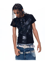 Black Printed Cross Crew Neck Tees