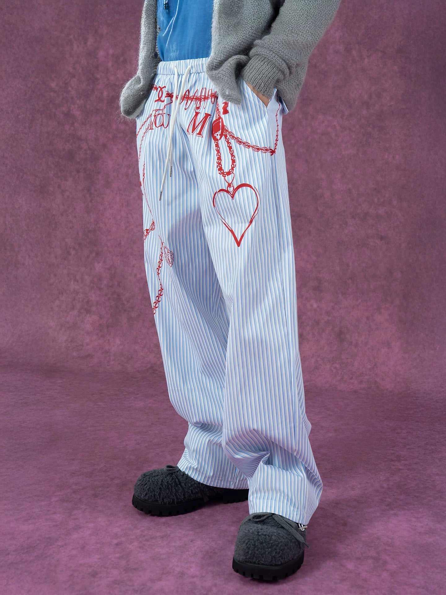 Men's White Striped Chain Print Pants