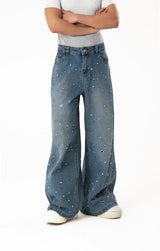 Men's Rhinestone Wide Leg Jeans