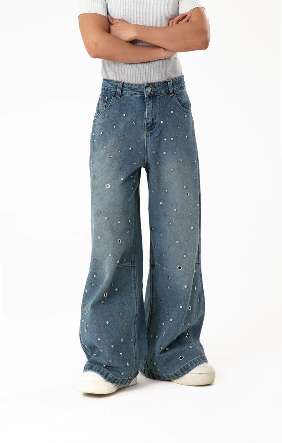 Men's Rhinestone Wide Leg Jeans