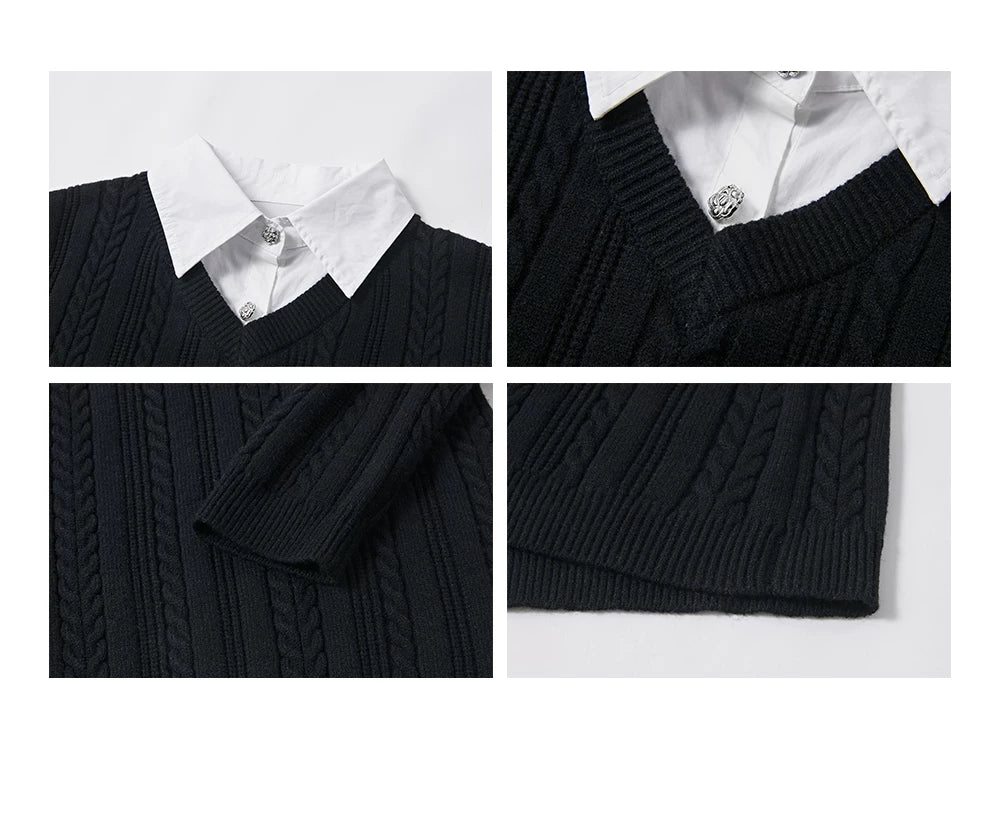 Men's Mock Shirt Collar Cable Sweater