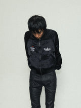 Black Acetate Embroidered Cropped Zip Jacket
