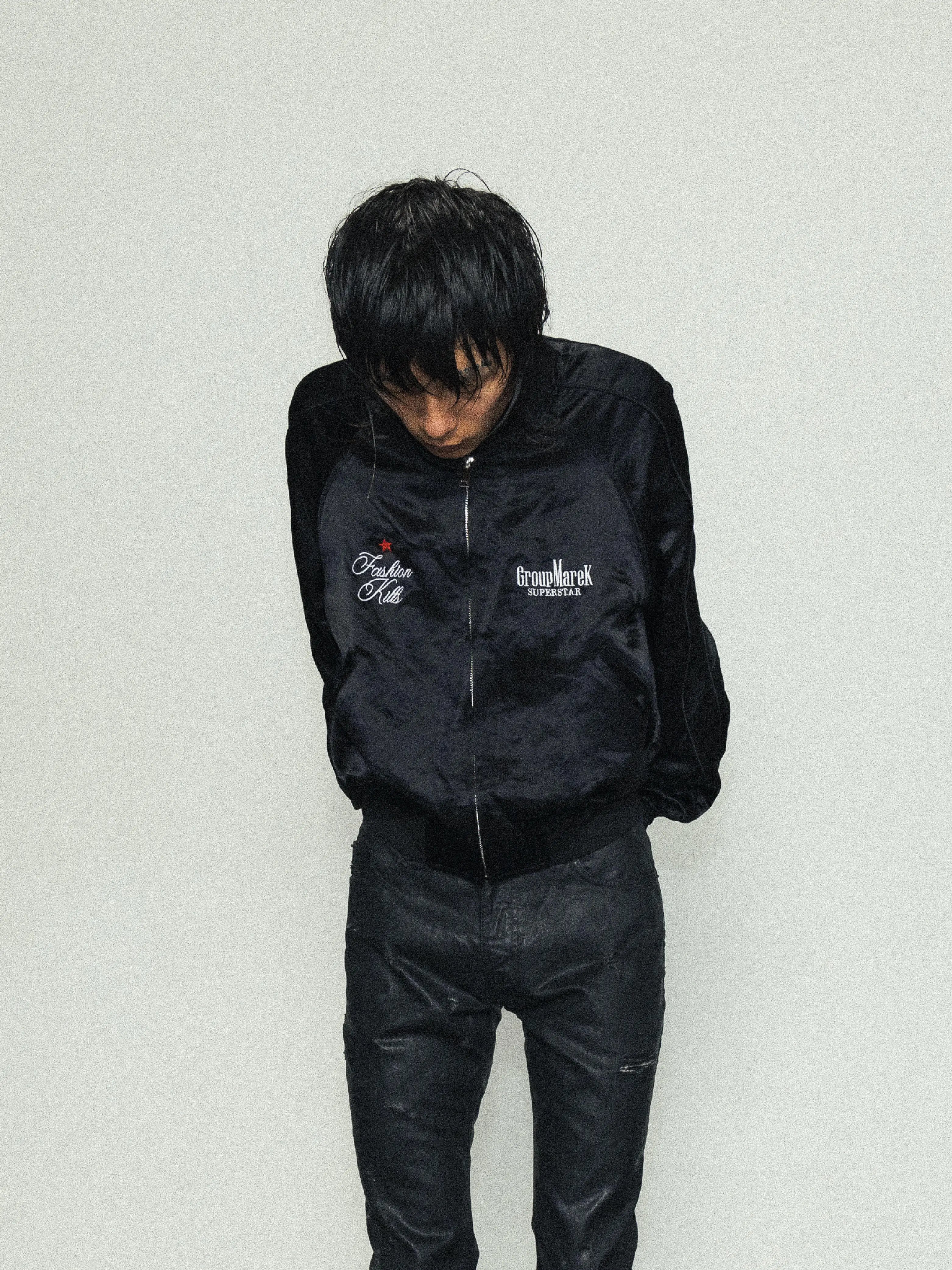 Black Acetate Embroidered Cropped Zip Jacket