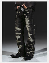 Heavyweight Distressed Embroidered Patchwork Flared Jeans