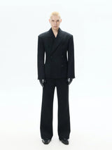 Loose Black Double-breasted Tailored Blazer