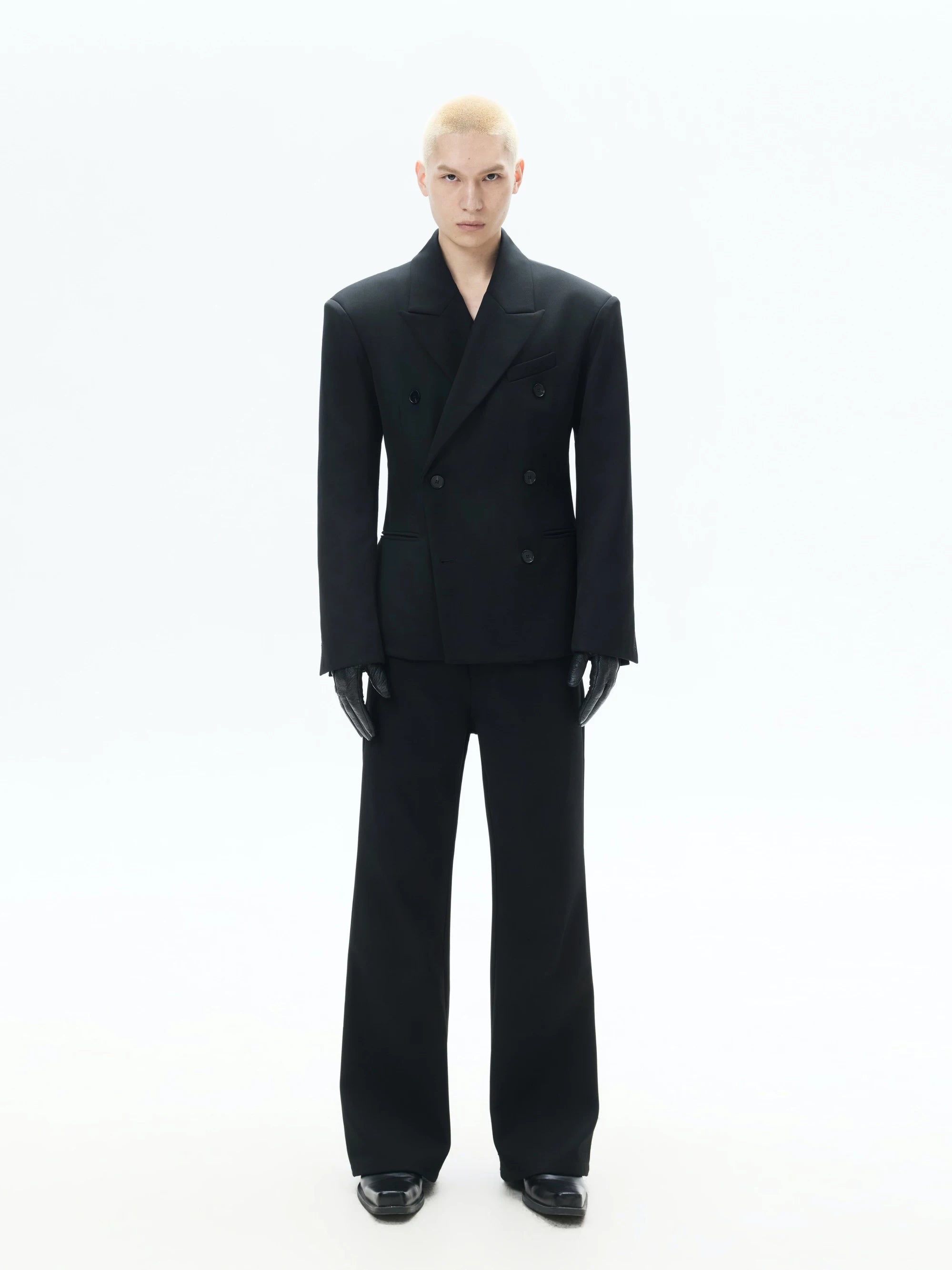 Loose Black Double-breasted Tailored Blazer