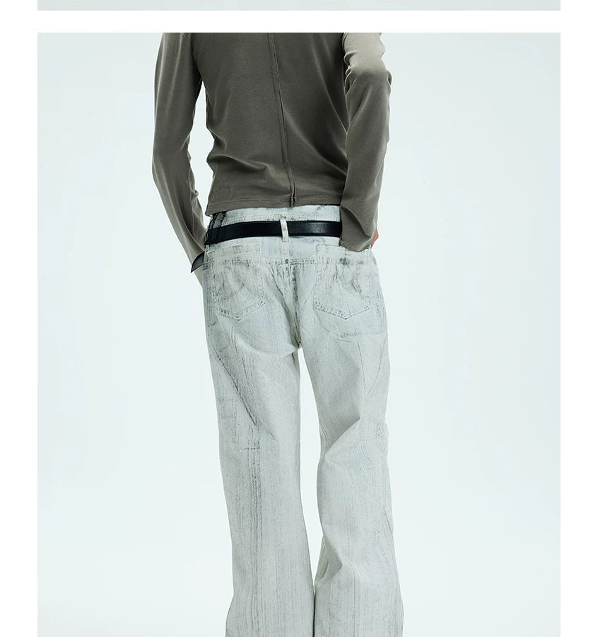 White Double Waistband Studded Straight Jeans