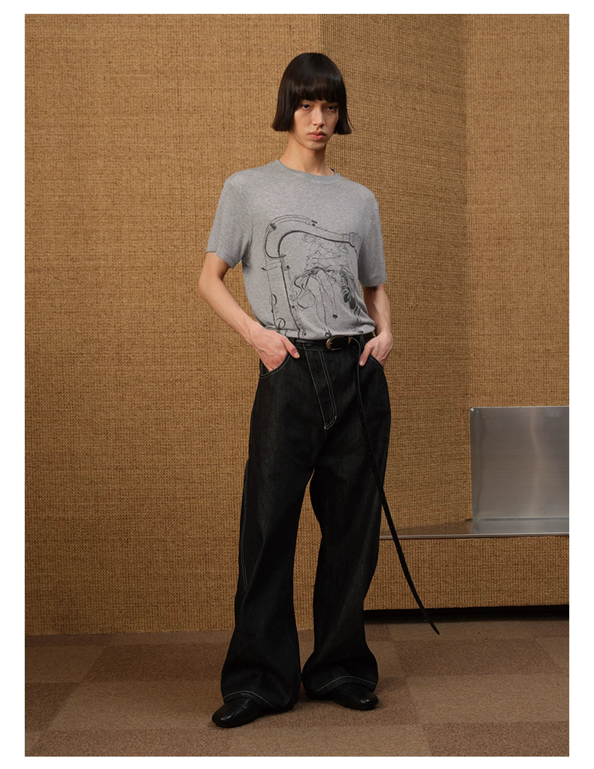 Couple Print Fitted Wool Blend Tee