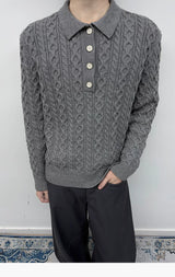 Men's Milk Cotton Cable Polo Sweater