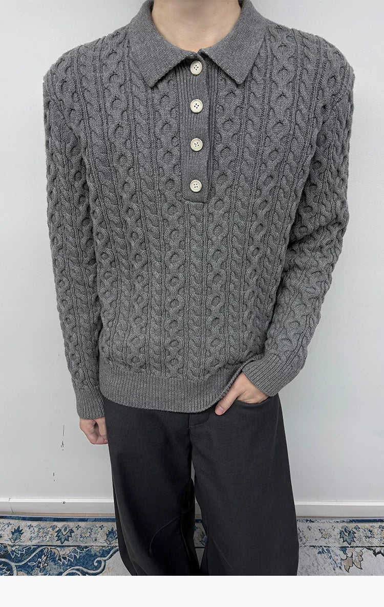 Men's Milk Cotton Cable Polo Sweater