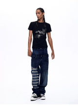 Men's Washed Blue Double Waistband Jeans