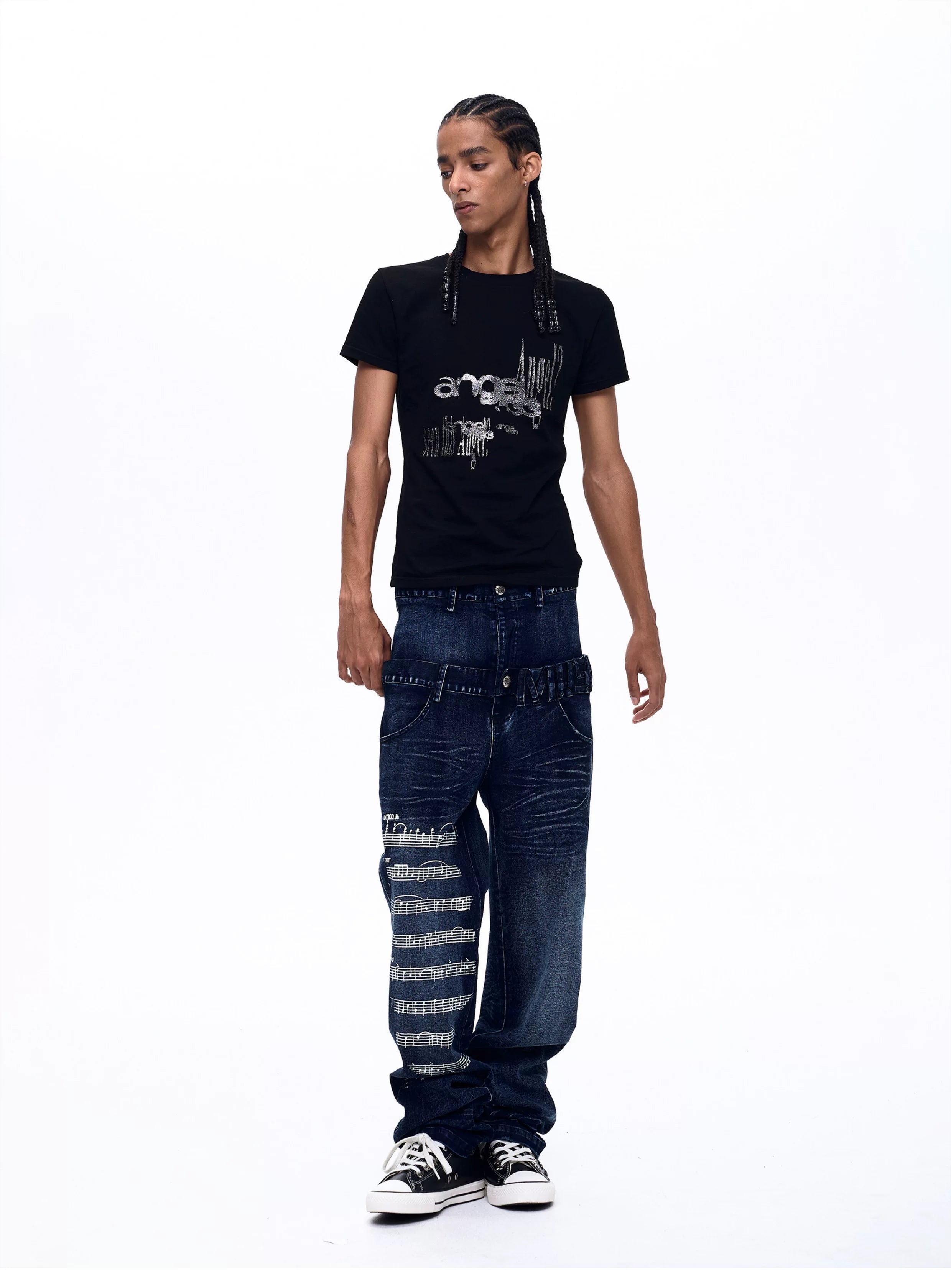 Men's Washed Blue Double Waistband Jeans