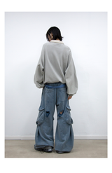 Double Waist Splatter Distressed Cargo Sweatpants