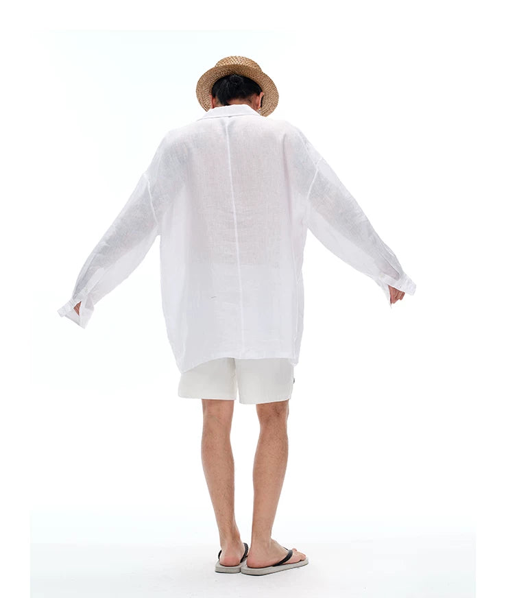 100% French Linen V-Neck Shirts