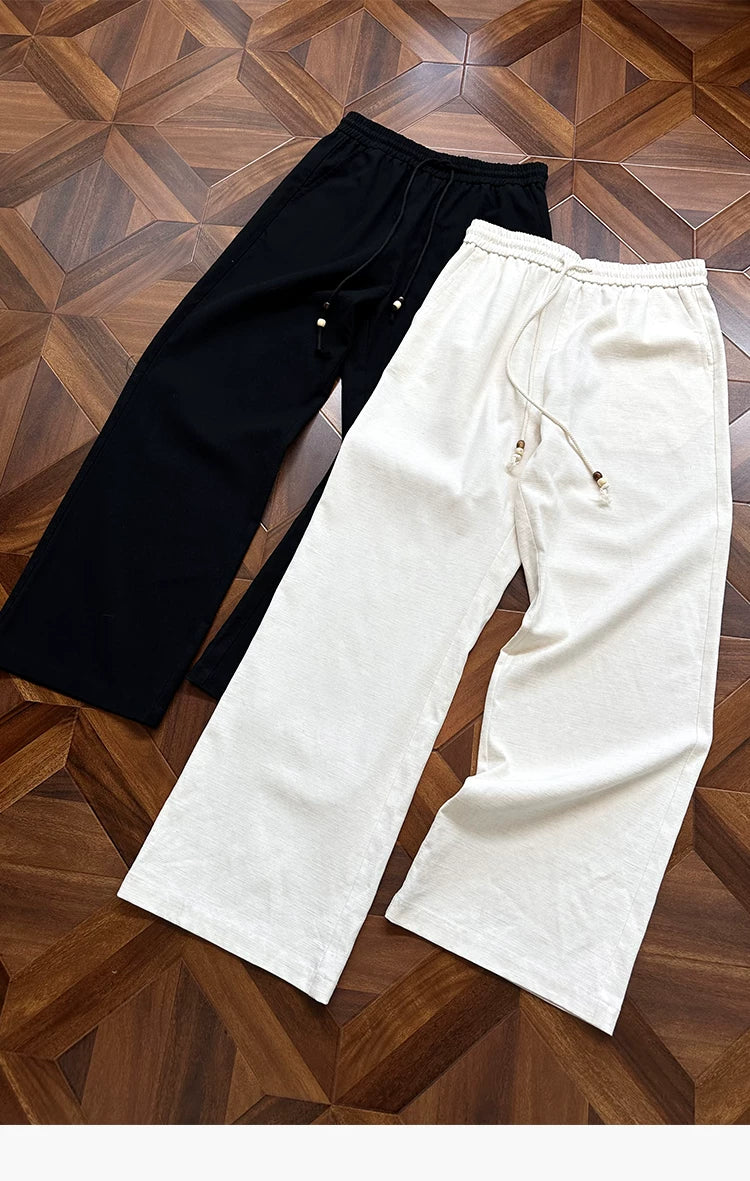 Straight Leg Drawstring Linen Tencel Pants