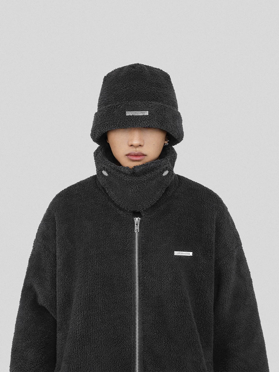 Distressed Black Fleece Bucket Hat