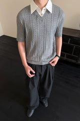 Wool Lyocell Fake Two-piece Knit Tee