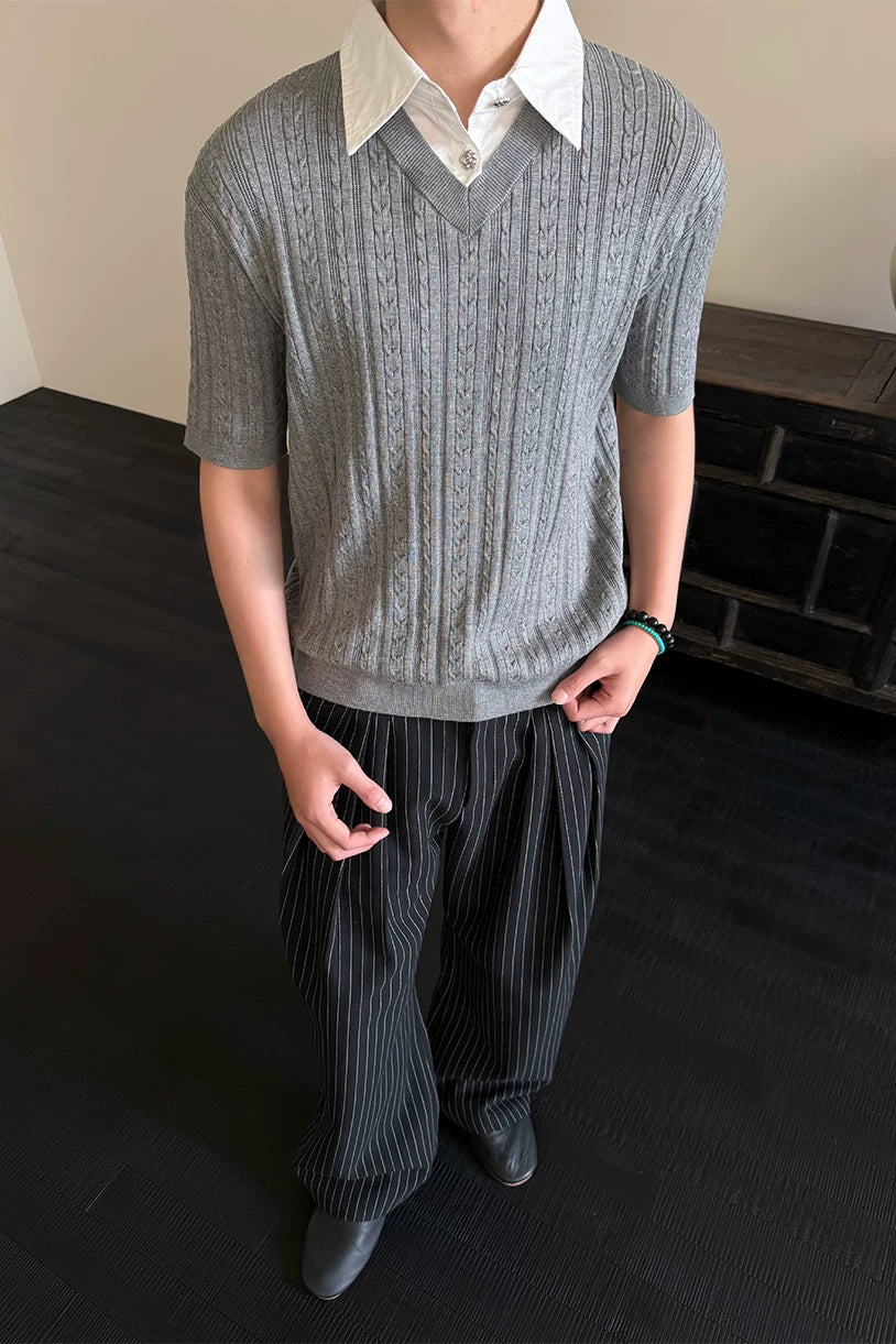 Wool Lyocell Fake Two-piece Knit Tee