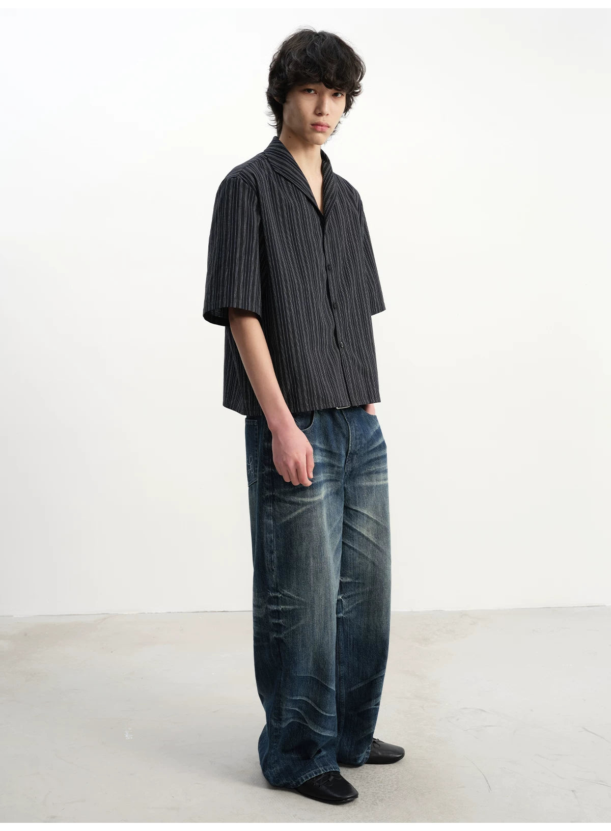 Short-Sleeve Striped Cotton Linen Shirt