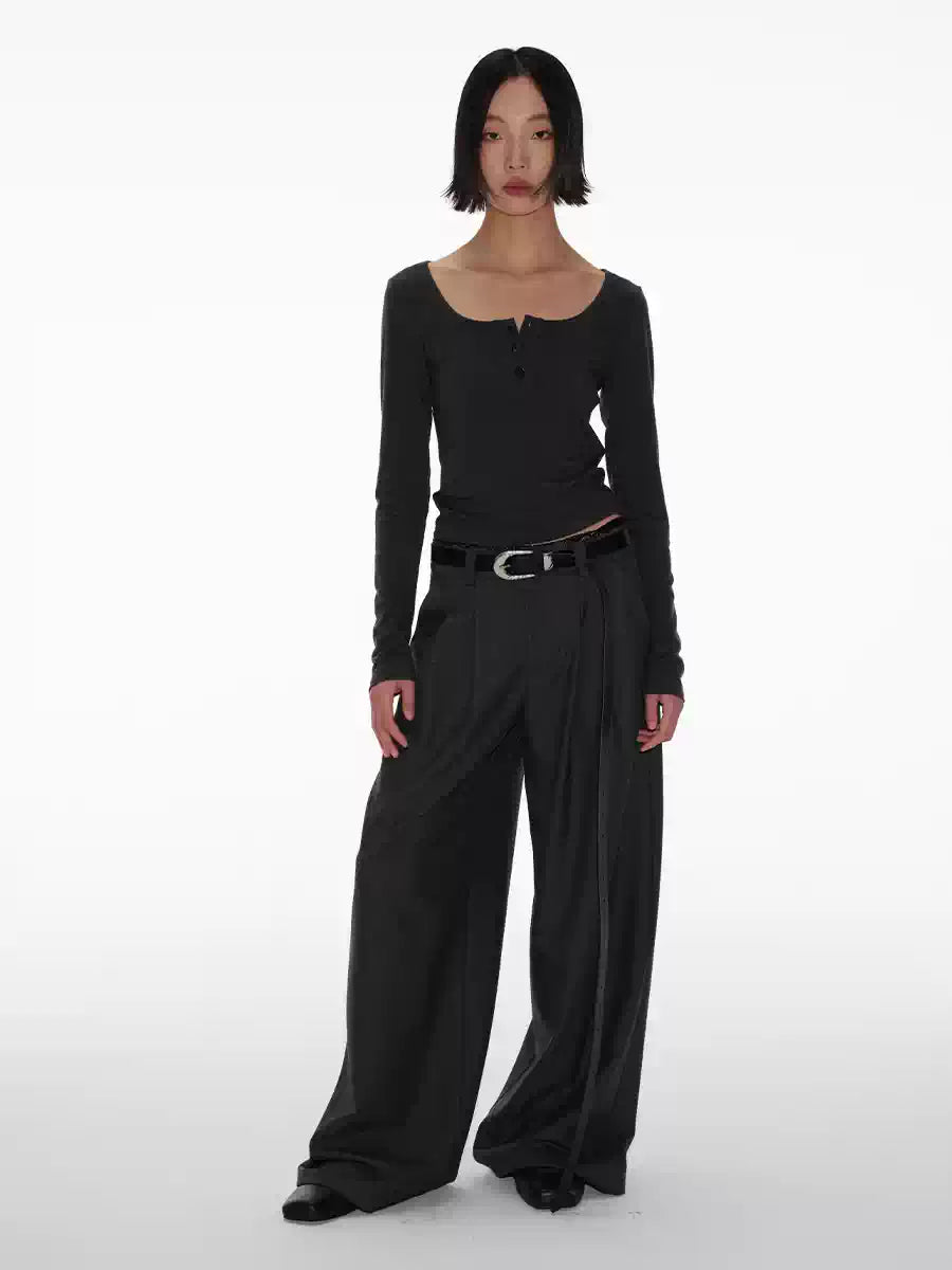 Women's Herringbone Pleated Wide Leg Pants