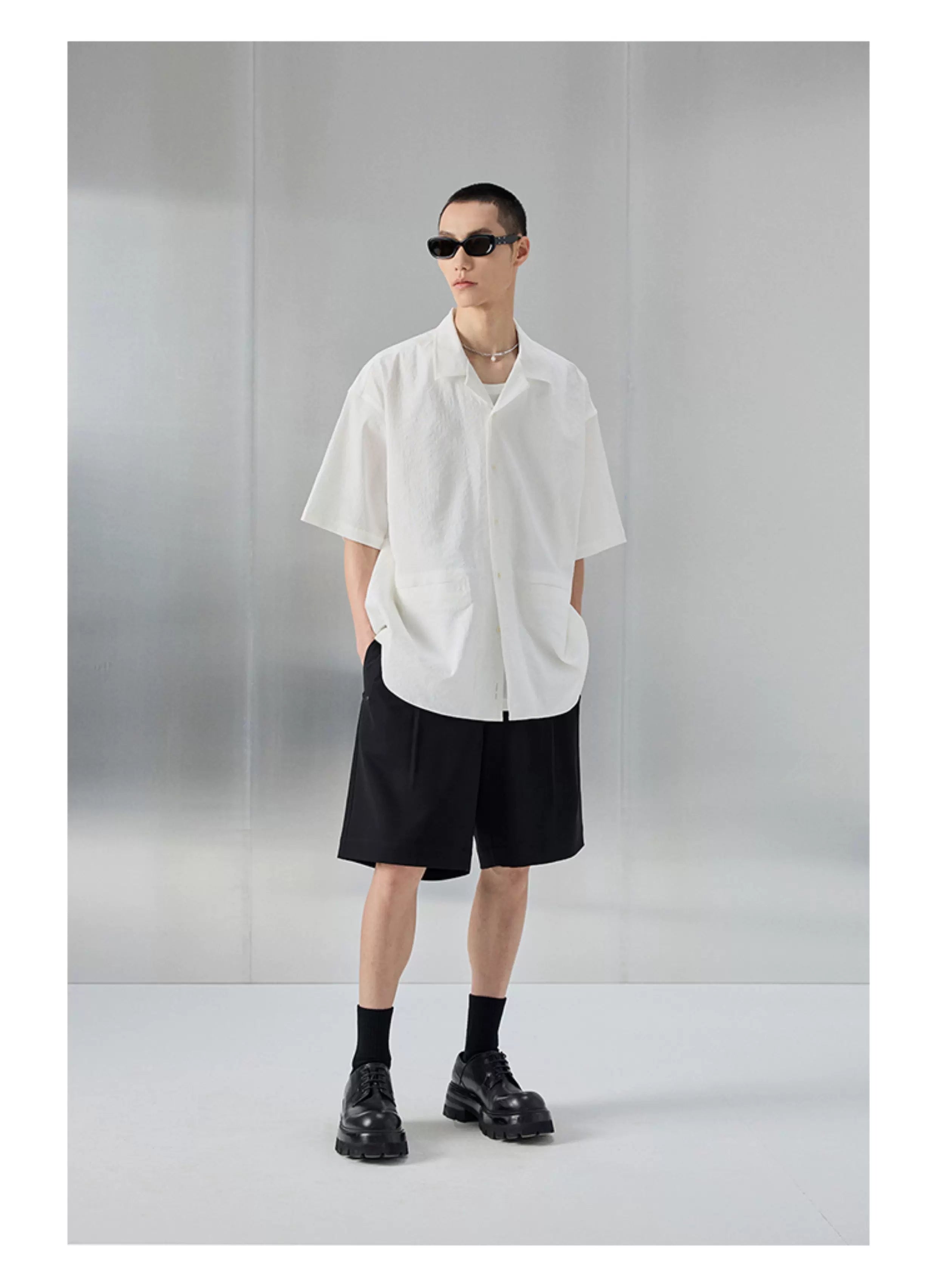 Bark Textured Cuban Collar Casual Shirt