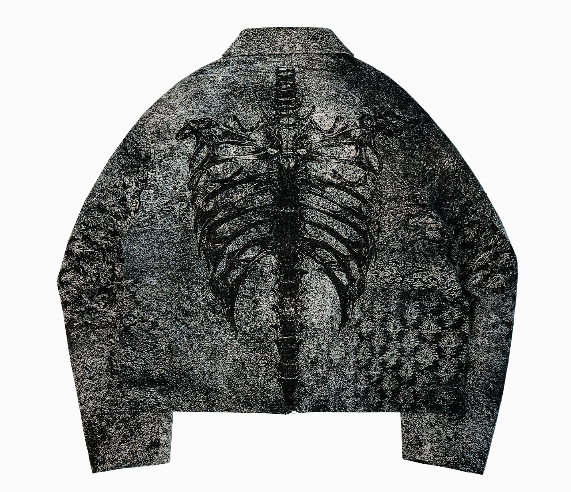 Dark Skeleton Embroidery Boxy Coat