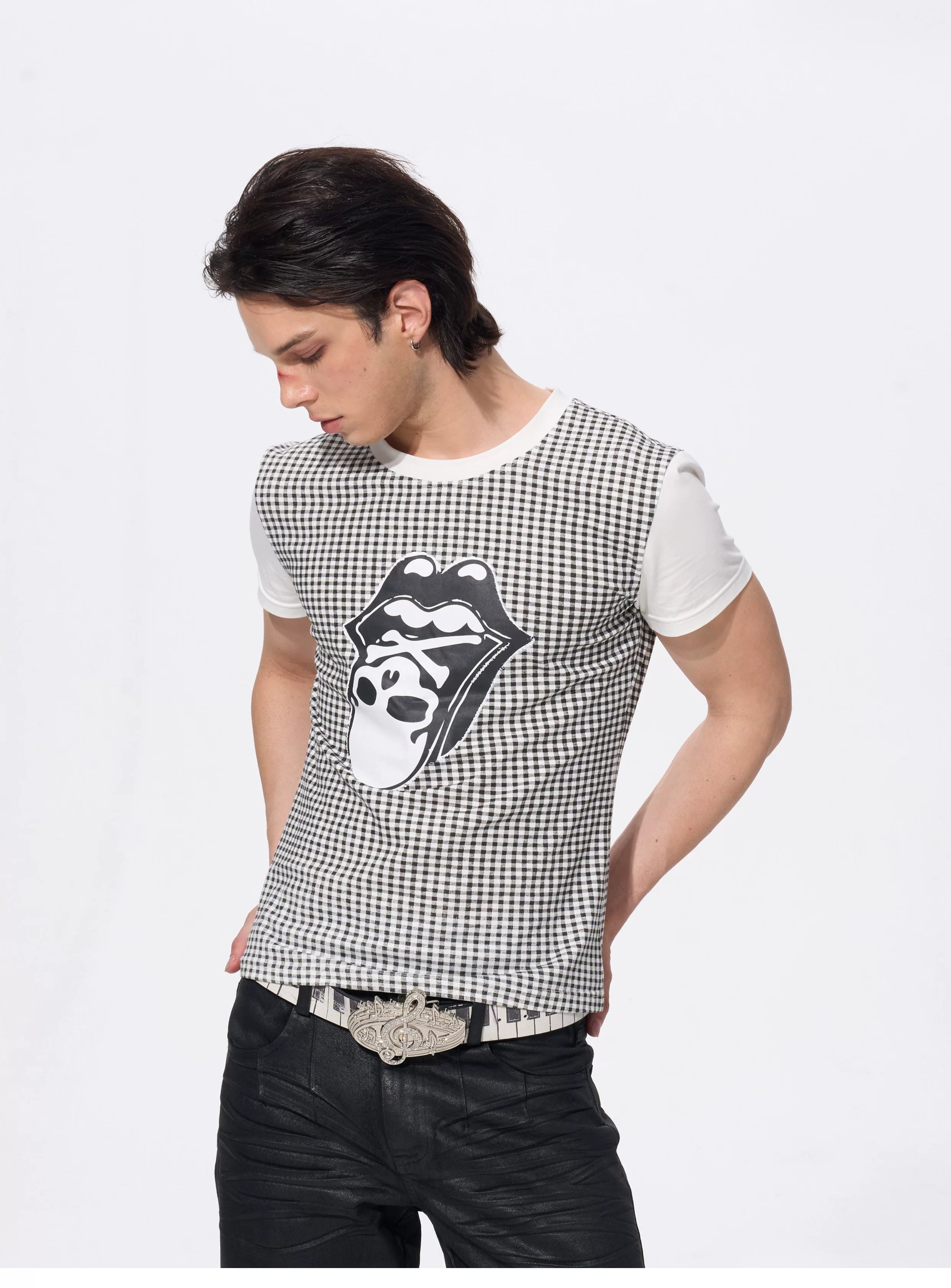 Men's Skull Print Plaid Tees