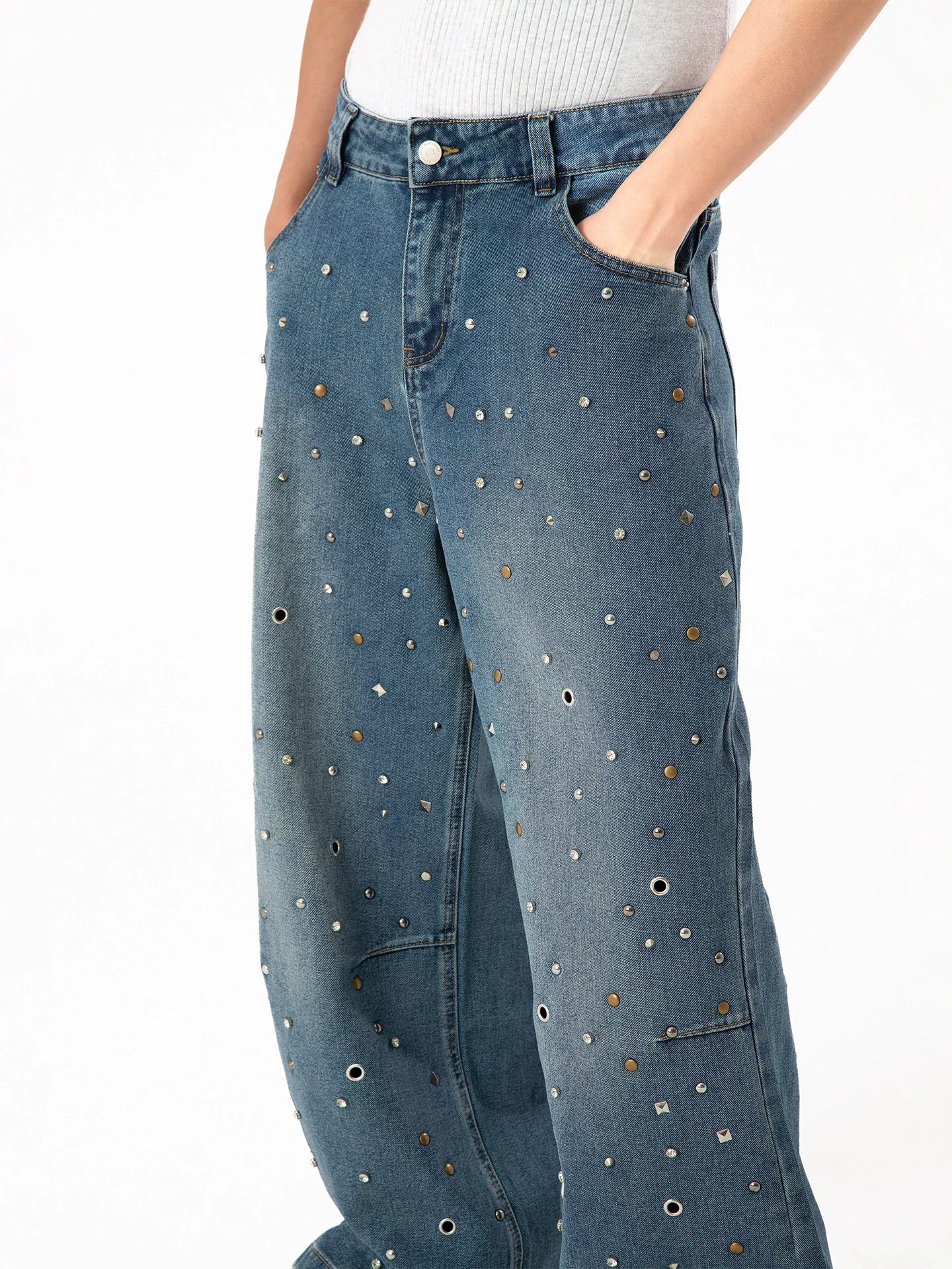 Men's Rhinestone Wide Leg Jeans