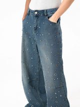 Men's Rhinestone Wide Leg Jeans