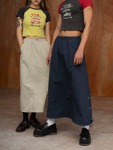Unisex Elastic Waist Drawstring A-line Skirts