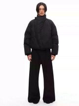 Slightly Curved Asymmetric Pleated Wool Pants