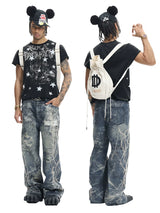 Ripped Spider Embroidered Straight Jeans