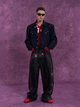 Men's Navy Padded Cropped Denim Jacket