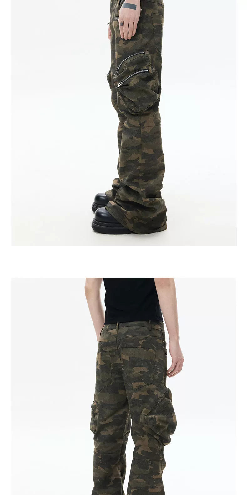 Heavy-Duty Camo Loose Flare Cargo Pants