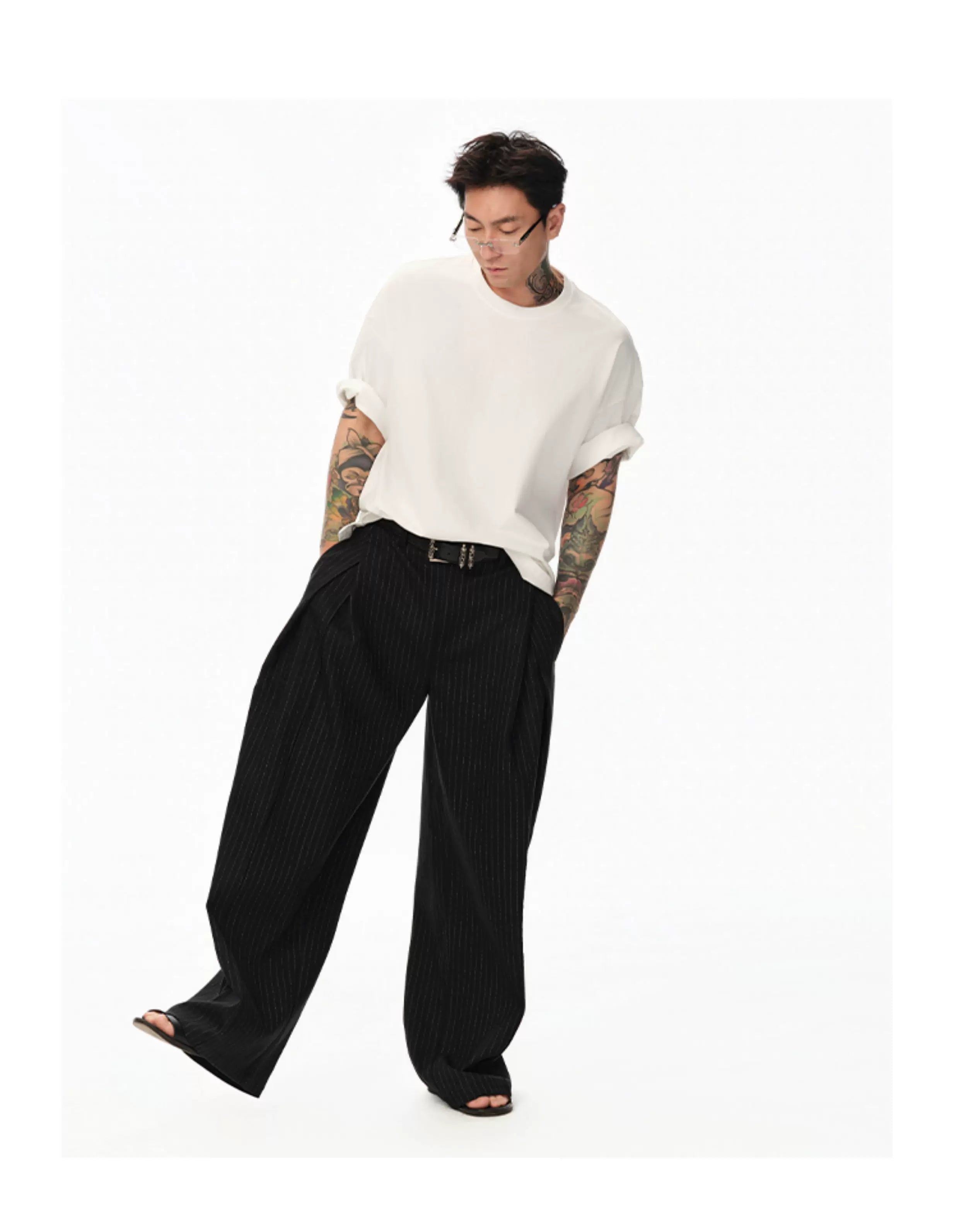 Black Vertical Striped Wool Dress Pants