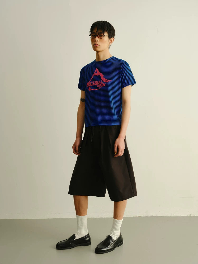Solid Pleated Drawstring Casual Shorts