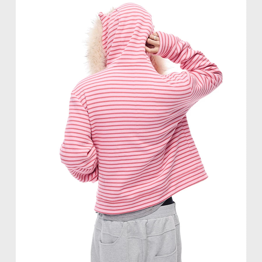 Men's Striped Fur Collar Hoodie